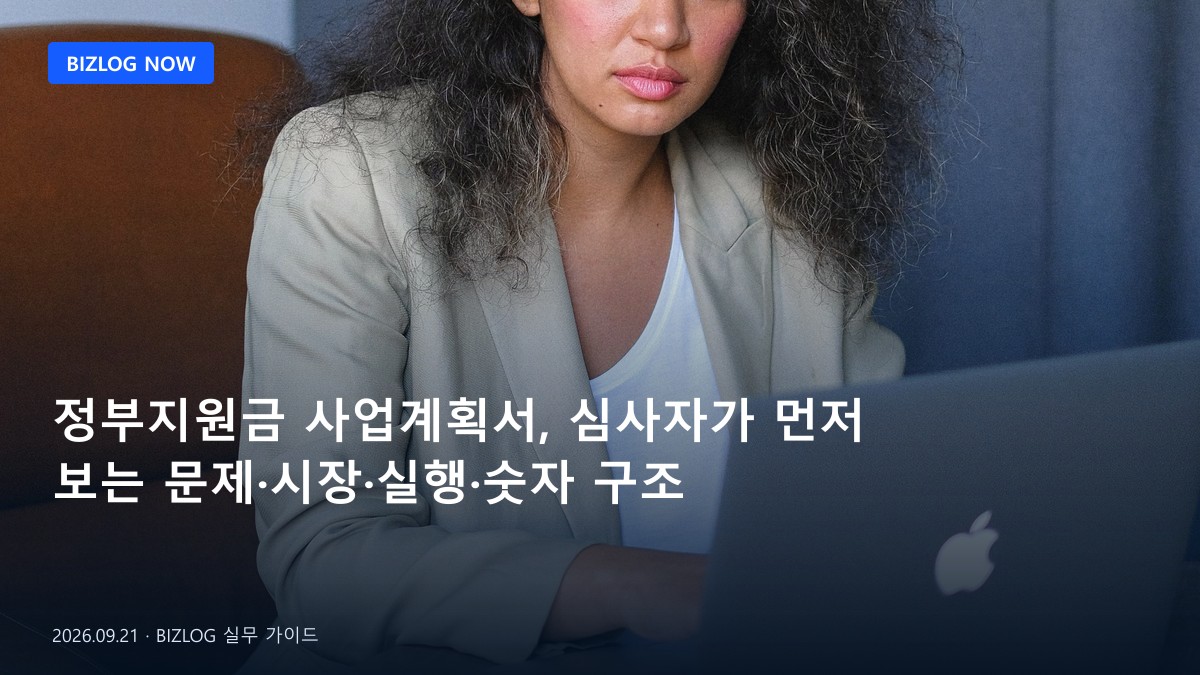 정부지원금 사업계획서, 심사자가 먼저 보는 문제·시장·실행·숫자 구조 BIZLOG 뉴스형 대표 이미지