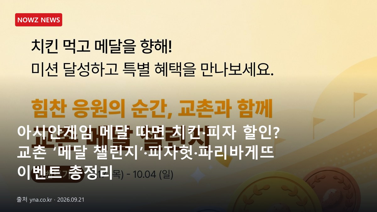 아시안게임 메달 따면 치킨·피자 할인? 교촌 ‘메달 챌린지’·피자헛·파리바게뜨 이벤트 총정리 뉴스 보도혔 대표 이미지