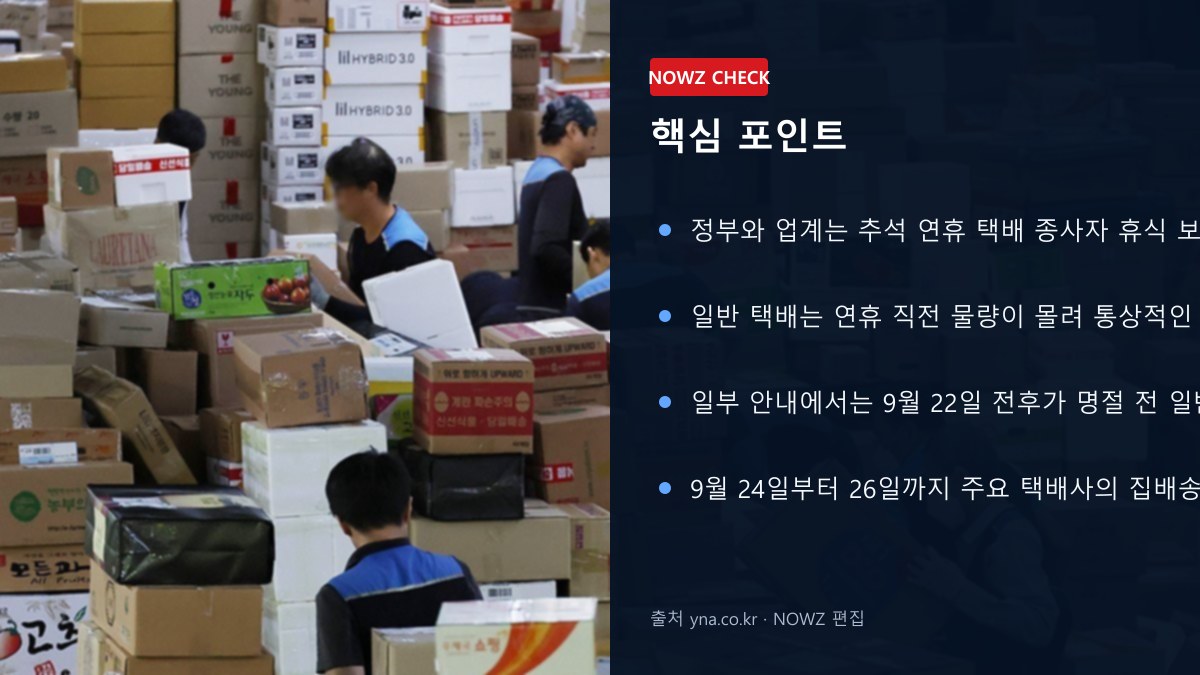추석 택배 22일 사실상 마감…24~26일 멈추나? 쿠팡·컬리·SSG 배송 비교 핵심 포인트 뉴스 정보 이미지
