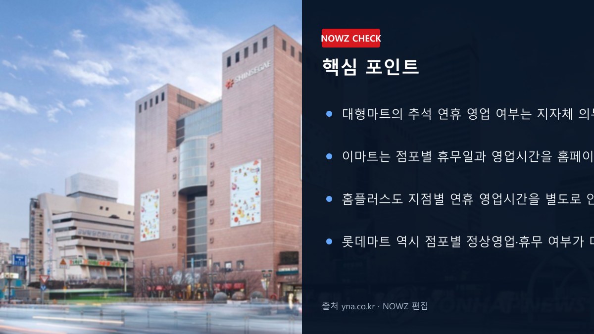 추석 대형마트·아울렛 영업시간 총정리…이마트·홈플러스·롯데마트, 연휴 장보기 언제? 핵심 포인트 뉴스 정보 이미지