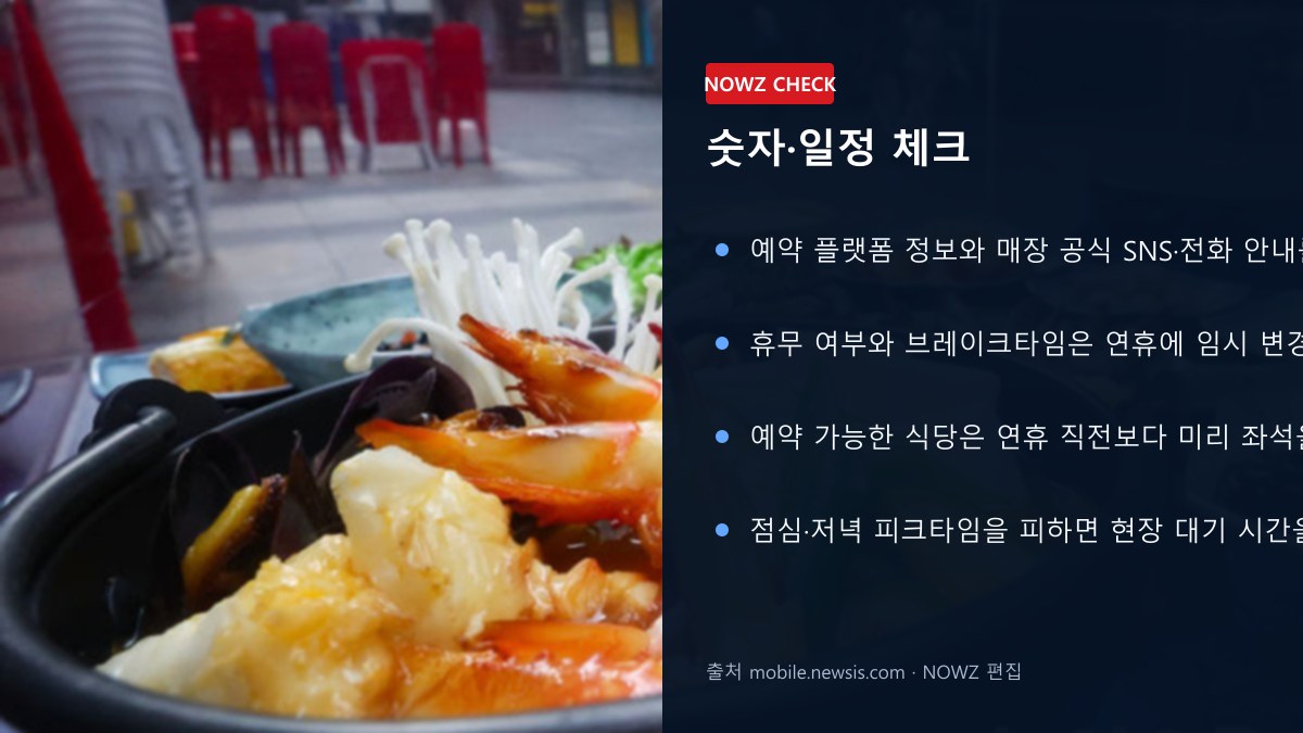 추석 식당 웨이팅 평소 1.8배…연휴 직후엔 2배 넘는다? 예약 성공 시간대·피해야 할 날 숫자 일정 체크 뉴스 정보 이미지