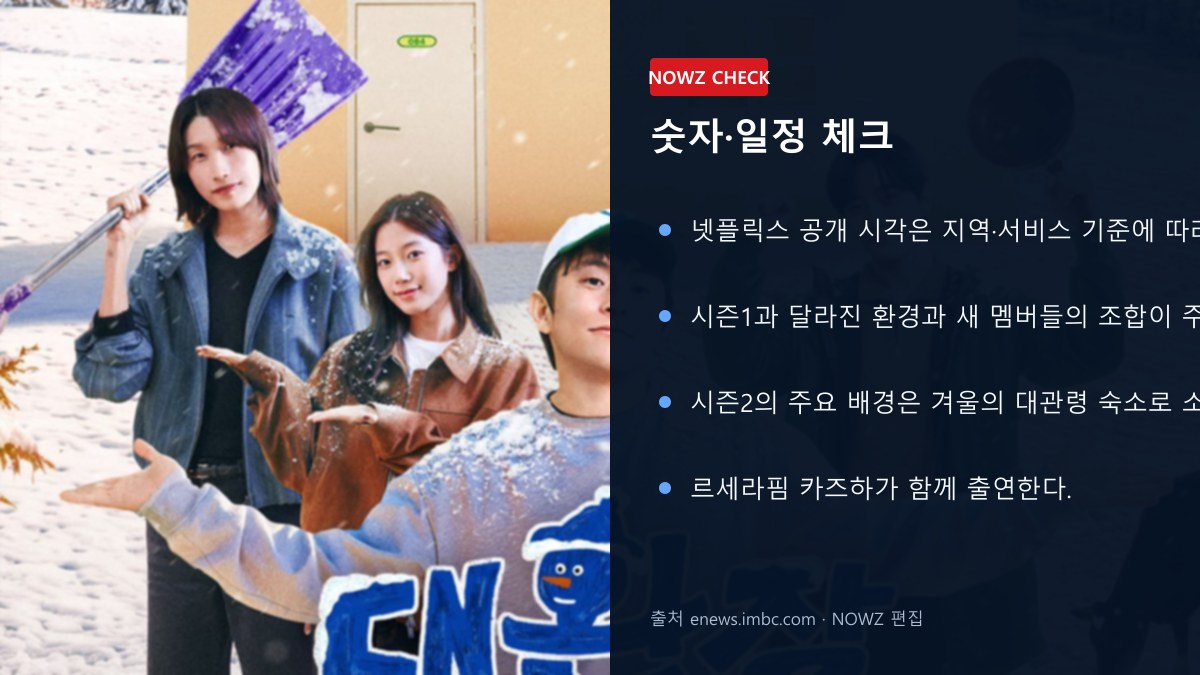 ‘대환장 기안장2’ 9월22일 공개…기안84·김연경·이준호·카즈하, 대관령 겨울 숙소가 온다 숫자 일정 체크 뉴스 정보 이미지